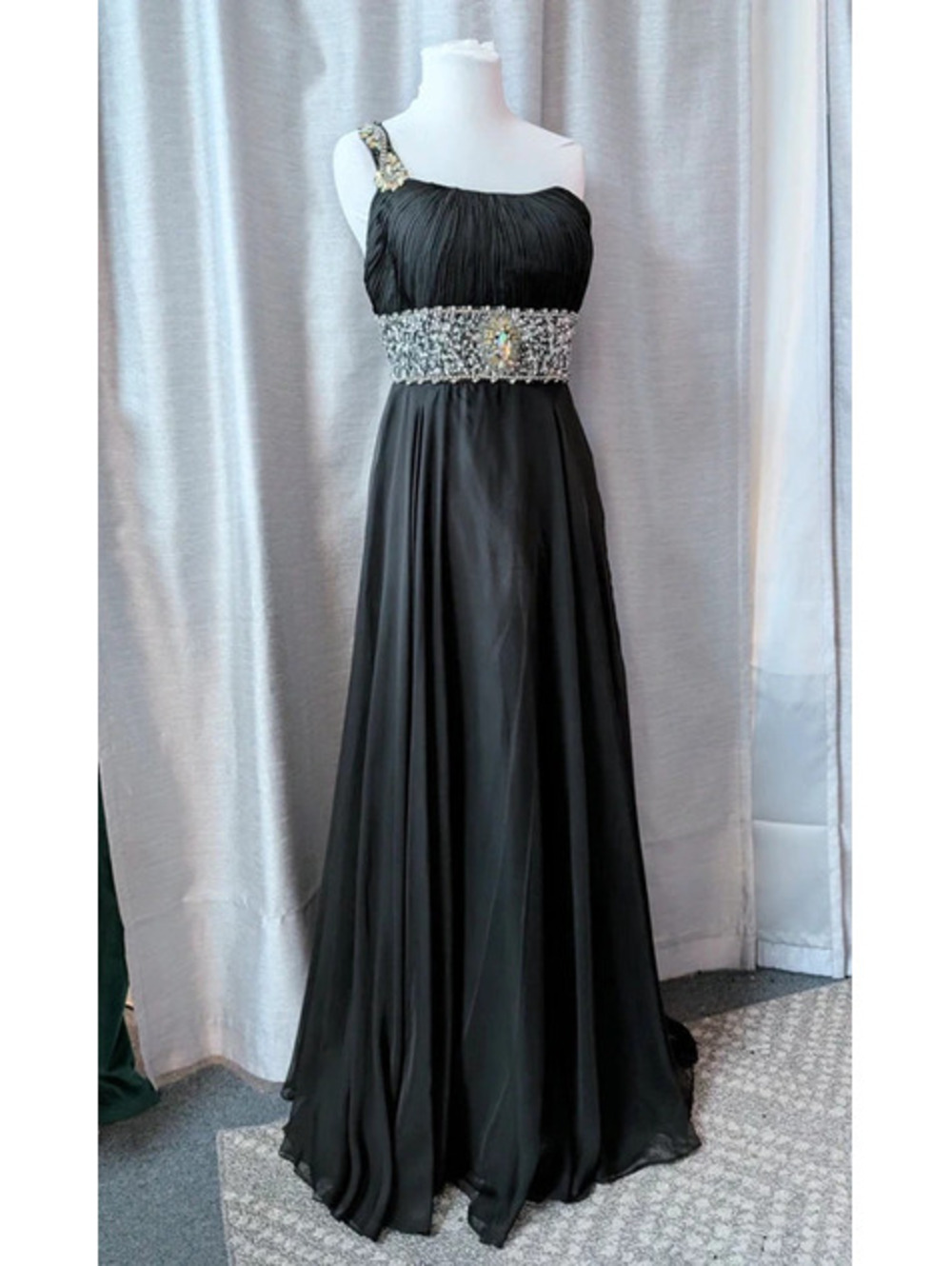 SOLD Black Beaded Chiffon Open Back Formal Dress M